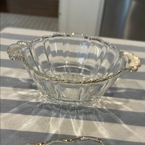 Vintage Clear Glass Bowl with Gold Accents